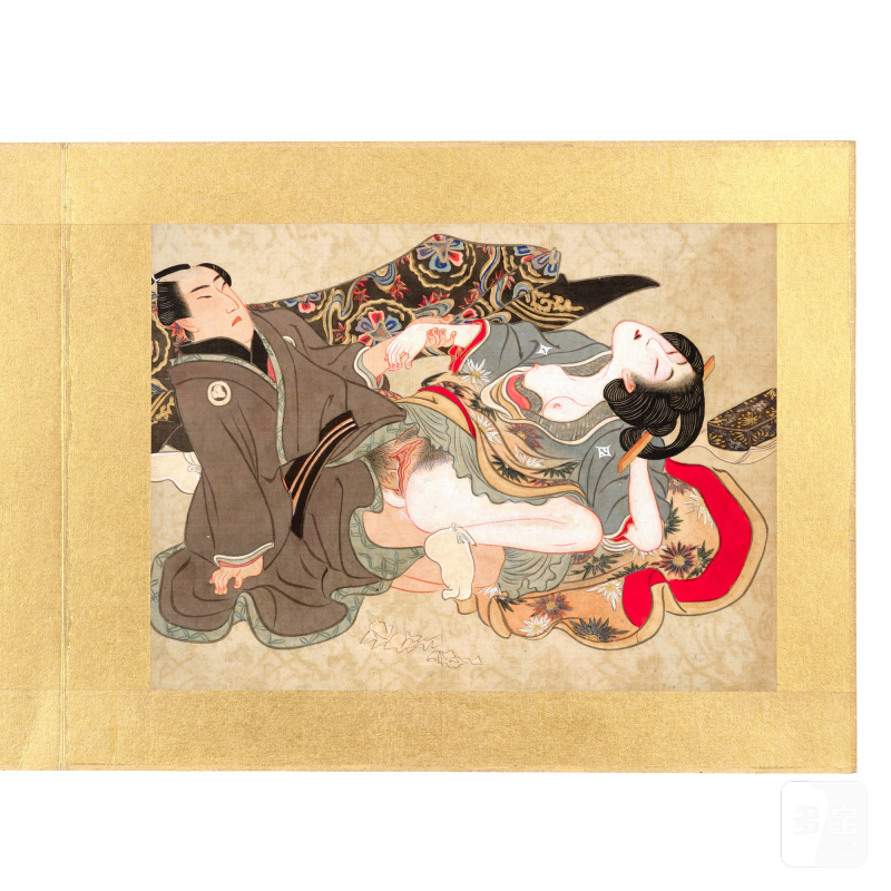 An album of twelve Japanese erotic paintings, Edo period, late 19th century | 江戶時期 十九世紀晚期 風俗畫一冊十二幅 - 图2